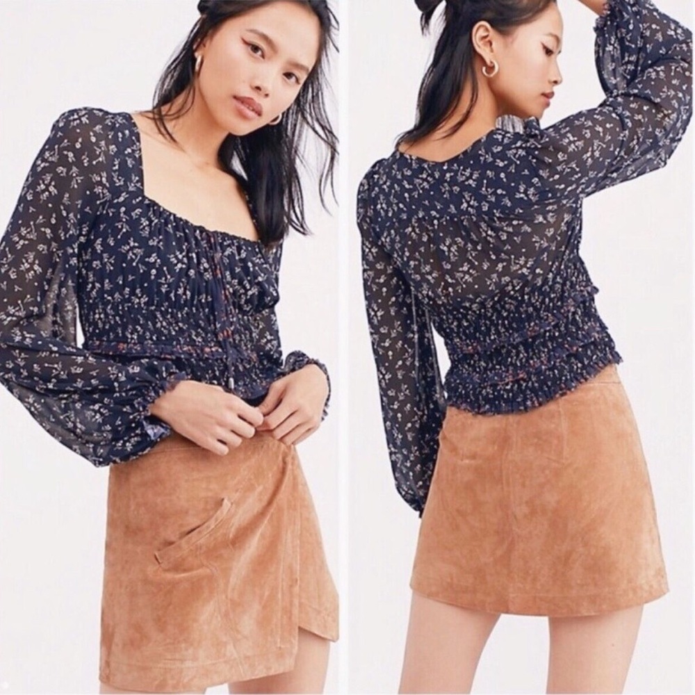 Free People Navy Floral Blouse